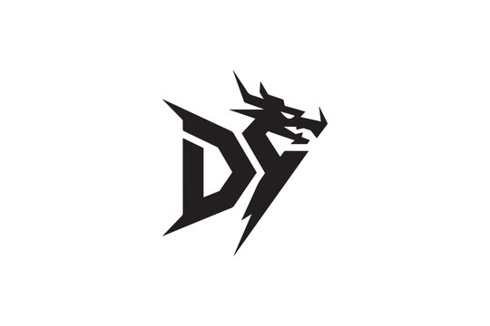 Modern black dragon logo design incorporating the letters dy for brand identity