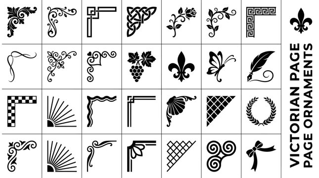 Set of vintage Victorian corner borders and decorative page ornaments silhouette vectors for elegant frame design