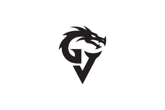 Modern gv logo design featuring a fierce dragon head and bold lettering