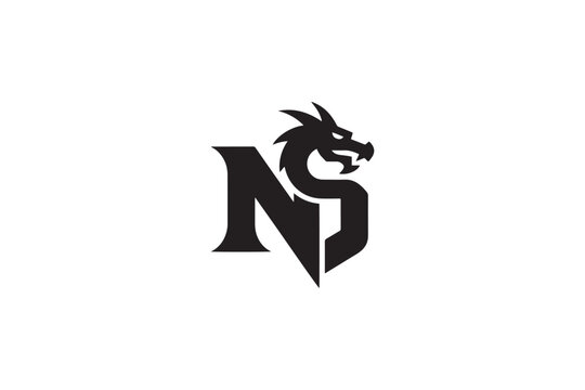 Modern ns logo design featuring a fierce dragon head icon for branding