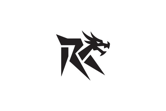 Modern rk logo design features a fierce dragon head integrated with bold geometric shapes