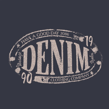 vintage Denim Clothing Company. Stamp doted print design. Typography Text Print Design. Grunge Texture Effects With text. 