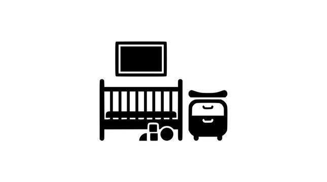 Baby Nursery Icon with Crib and Changing Table Illustration