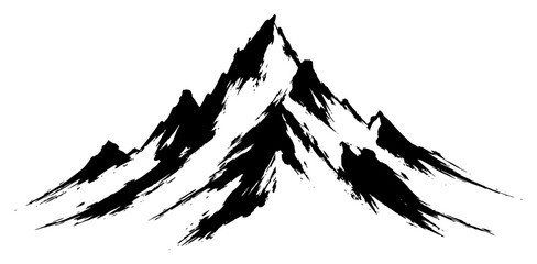 Obraz premium Mountain peaks and rocky range depicted in textured black ink brush stroke style