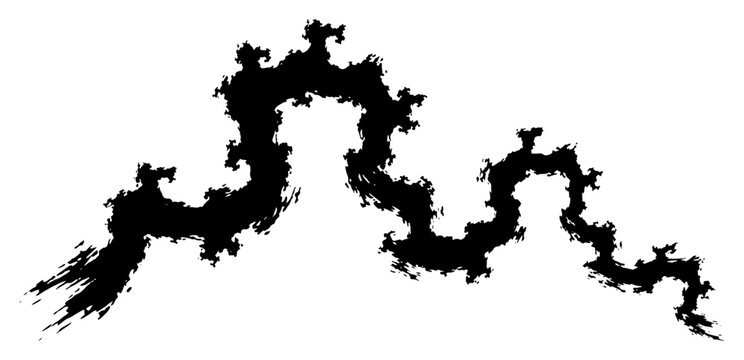 Fractal curve pattern inspired by math shape in textured black ink brush stroke style