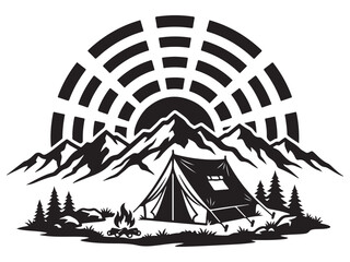 Fototapeta premium Tent Silhouette Line Art Bold Outline Camping Adventure Vector Illustration