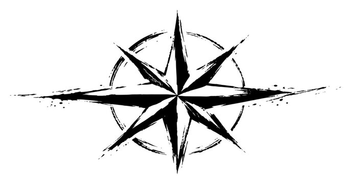 Compass rose navigation symbol in textured ink brushstroke style