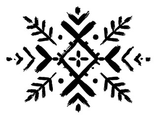 Ethnic geometric folk ornament resembling a snowflake in ink brush stroke style © InsomniaVideo
