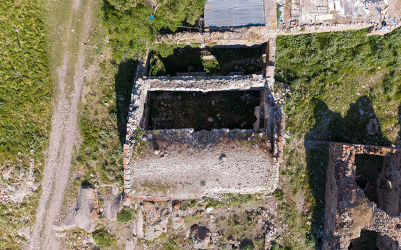 Aerial View of Binbir Kilise Ancient Byzantine Ruins in Karaman Turkey with Historic Churches and Karadag Mountain Landscape