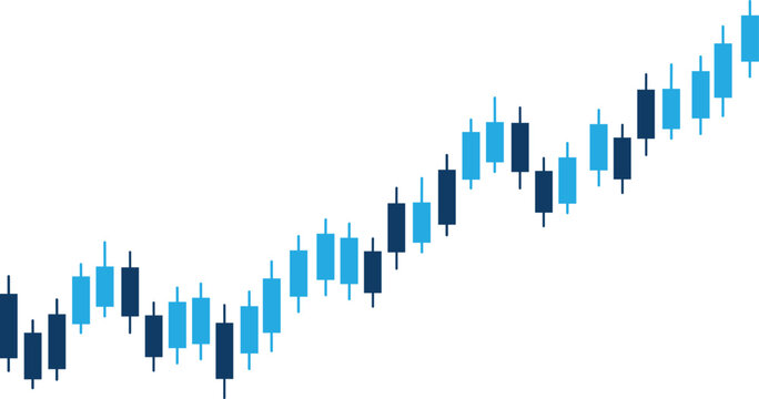 Candlestick chart with blue and black bars on white background