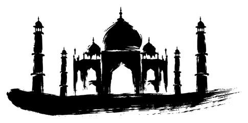 Taj Mahal palace silhouette in expressive ink brush stroke style © InsomniaVideo