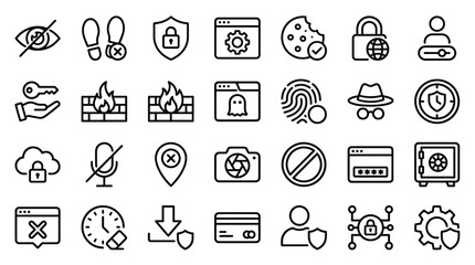Fototapeta premium Cyber security and data privacy outline icon set.