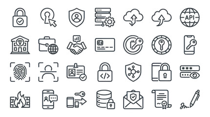 Cybersecurity and digital data privacy line icons. © muhammad