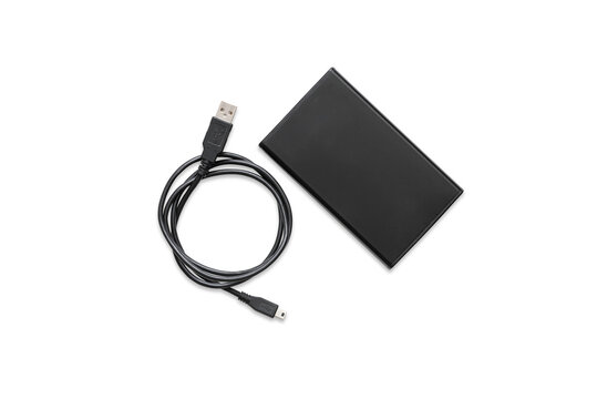 A Hard disk (HD) or Solid state disk (SSD),with an USB cable isolated on white background