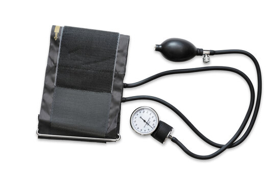 A sphygmomanometer, or tensiometer, used to measure the blood pressure, isolated on white background
