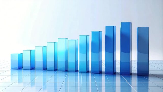A rising bar graph shows progress with blue blocks on a grid background