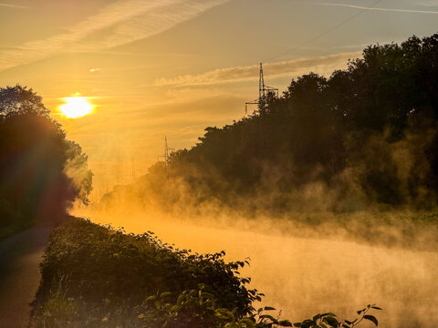 Misty Golden Sunrise Over Foggy Waterway at Dawn &mdash; Brecht, Belgi&euml;