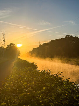 Misty Golden Sunrise over Canal at Dawn &ndash; Brecht, Belgi&euml;