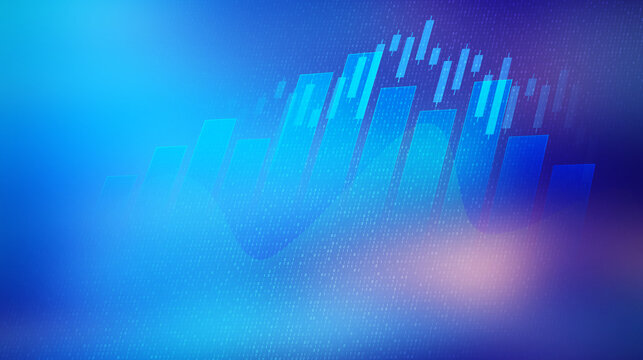 Financial Growth Abstract: A dynamic abstract background visualizes financial growth with ascending bar charts and stock market indicators against a vibrant blue gradient.