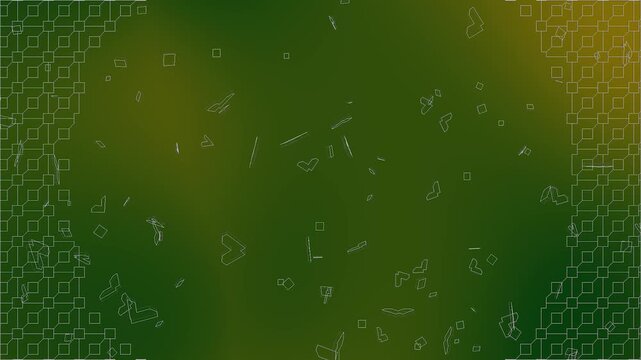 Brick wall outline abstract background 4K animation video with green and yellow geometric lines. Abstract green brick wall outline animation video background loop with seamless moving elements.