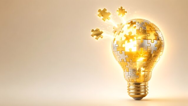 Silver and gold puzzle light bulb concept depicting intelligence strategy and complex business problem solving