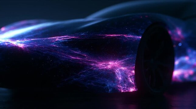 Macro matrix energy flow on futuristic smart V2X car chassis (AI Generated)