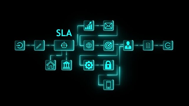 SLA Workflow Automation Network with Secure Business Processes, Analytics, Communication, and Digital Operations Concept on 4k Motion Graphic Animation..