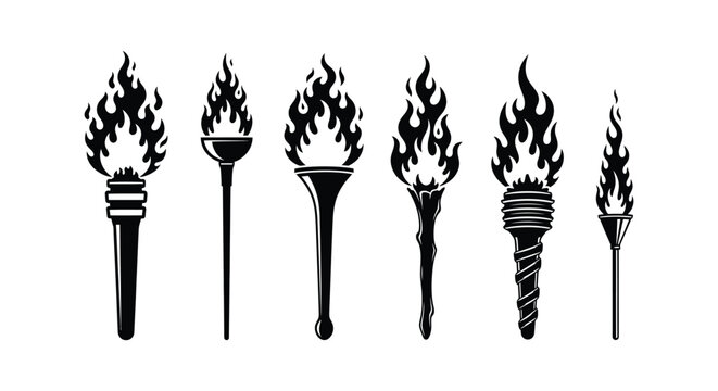 Black and white olympic torch collection illustration