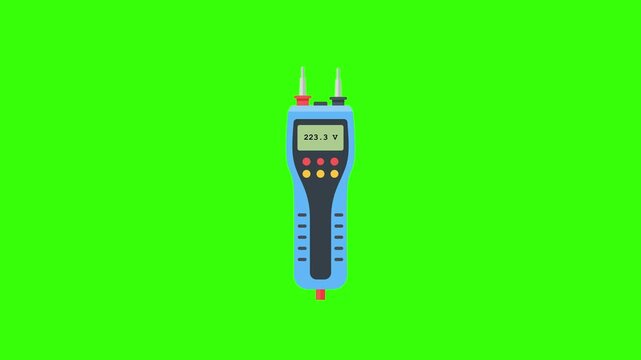 Digital voltage tester multimeter animation loop on green screen background