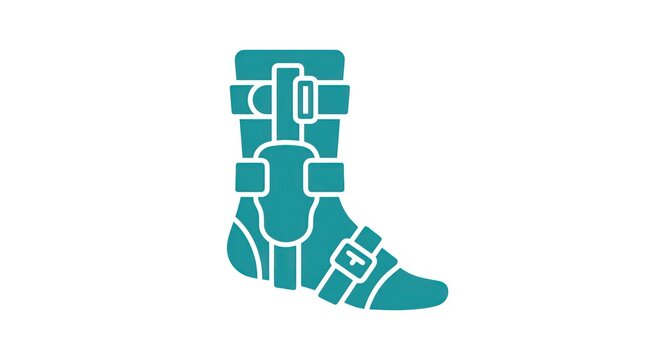 Teal medical boot brace for ankle and foot support, orthopedic recovery.