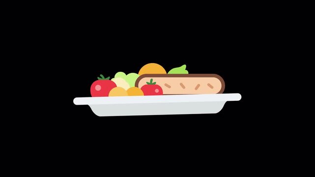 Healthy food salad plate vector graphic loop with alpha channel
