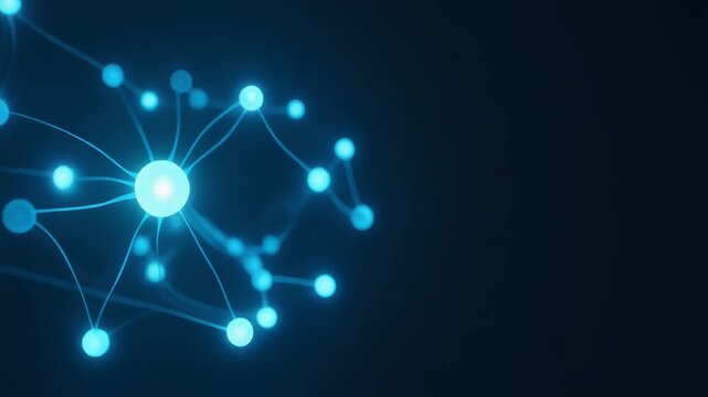 Artificial intelligence neural network data connection digital node blue glow technology abstract dark background animation