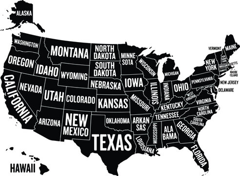 United States Map with State Names Typographic Vector Art