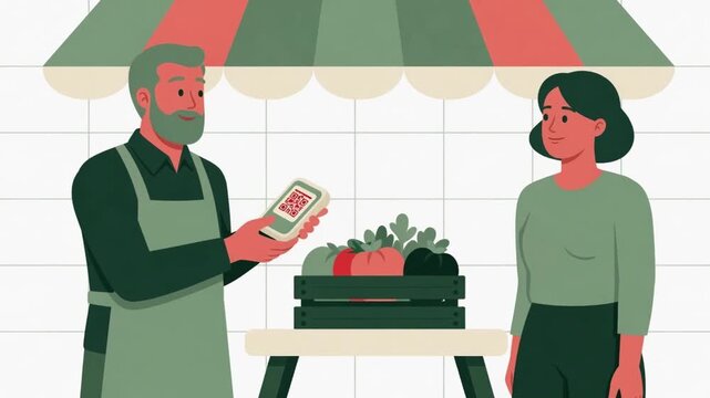 Customer Using Smartwatch for Contactless Payment at Farmers Market
