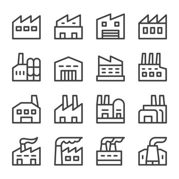 factory building thin line icon set,vector and illustration