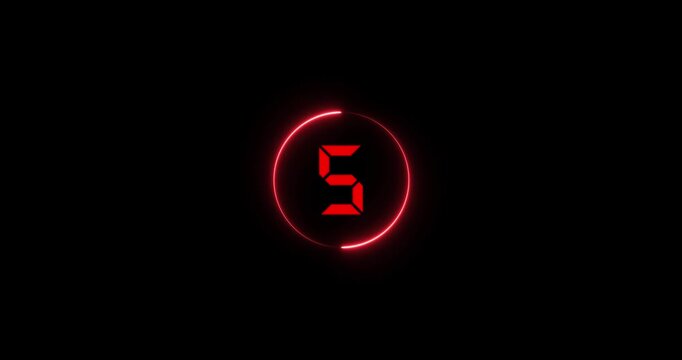 10 to 0 second modern digital countdown timer neon circle light style on black background animation. 10 seconds simple countdown timer dynamic visuals
