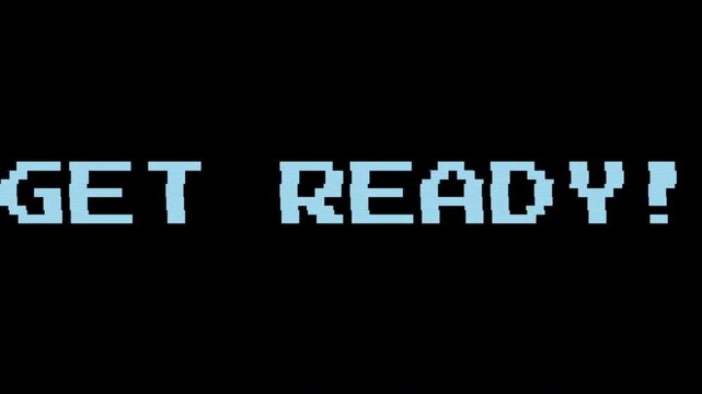 Retro 8bit Arcade Game Get Ready Intro Screen with Glitch Distortion