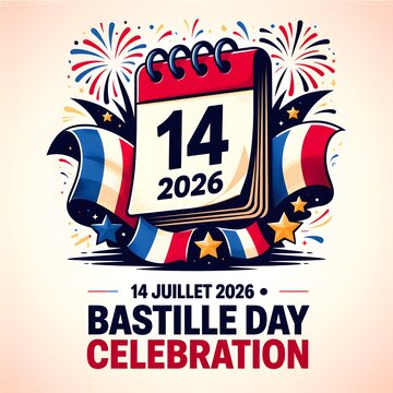 Bold Graphic Poster Calendar Marking National Celebration with Fireworks and Flags