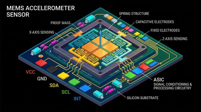High precision mems accelerometer sensor architecture with signal conditioning asic unit.