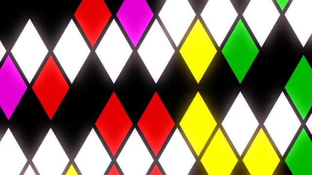 Classic Retro Diamond Shape Grid Pattern with Glowing Colorful Tiles