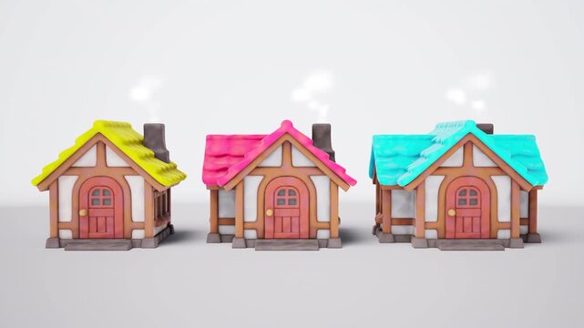 Different Color Miniature Houses in a Row for Property Selection