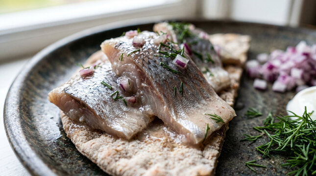 Surstr&ouml;mming, fish dish close up