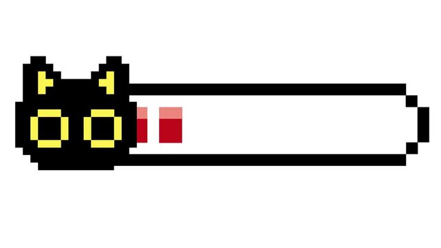 Retro pixel art black cat health bar display element for video game UI design, depicting a feline character's status indicator
