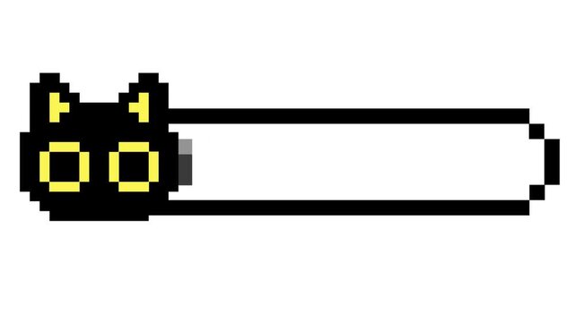 Charming pixel art black cat head illustrating an empty loading progress bar, perfect for retro gaming interfaces, digital status displays, and playful tech concepts