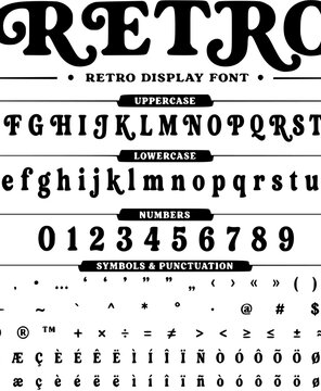 Classic Retro Style Font Vector Illustration - 70s Groovy and Bold Lettering with Decorative Stars for Vintage Design