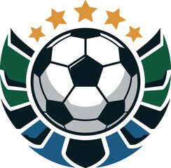 Fototapeta premium Soccer ball emblem with stars and wings in flat vector style during championship celebration