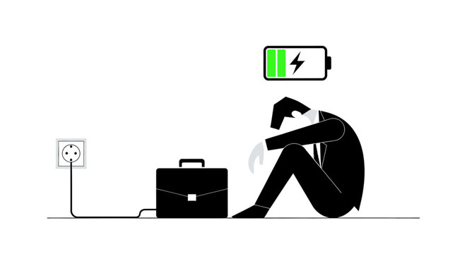 Business Burnout Conceptual Illustration with Low Battery Symbol