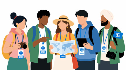 Obraz premium Group of Travelers Reading a Map Together.