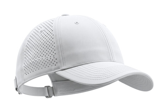 White athletic baseball cap with perforated side panels
