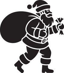 Fototapeta premium Santa Claus Carrying Sack of Gifts Black and White Vector Illustration